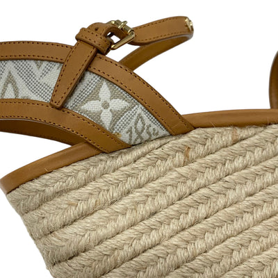 ルイヴィトン LOUIS VUITTON スターボードライン モノグラム サンダル 靴 シューズ レザー キャンバス ブラウン ホワイト 未使用 ウェッジソール 1854