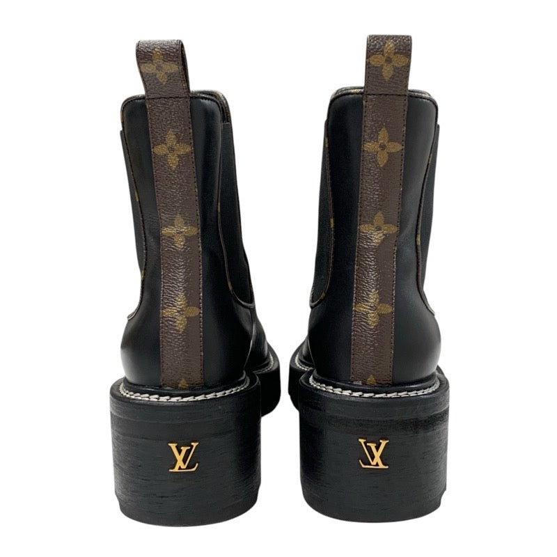 Louis Vuitton LOUIS VUITTON Bobour Line Monogram Boots Short Boots Shoes Leather Black Ankle Boots Side Gore Logo