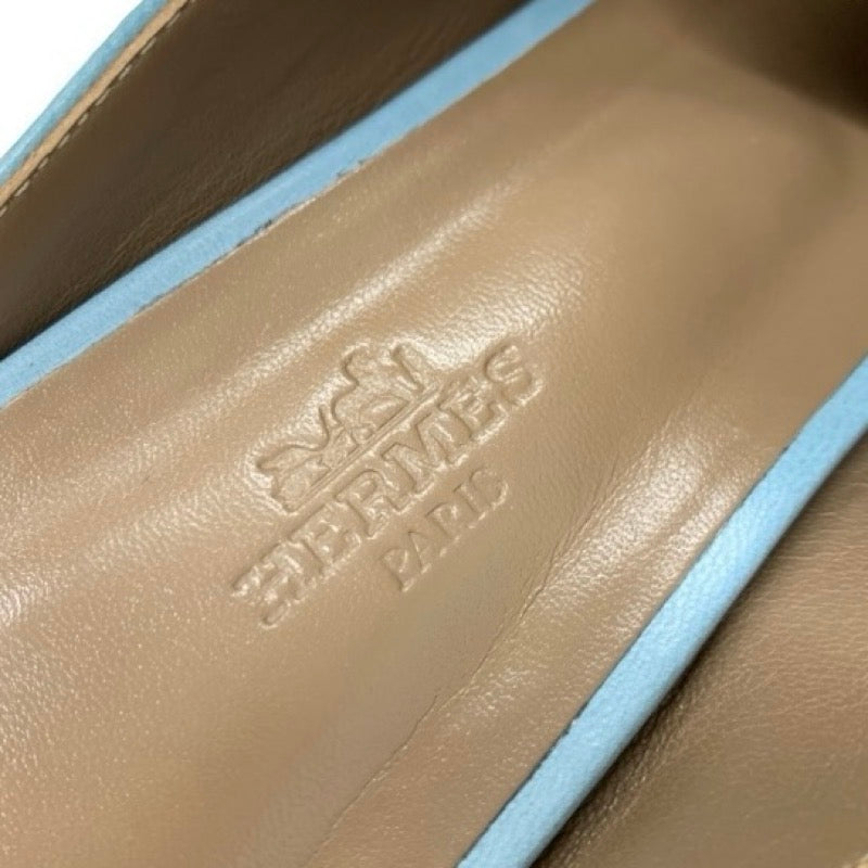 エルメス HERMES リヴォリ サンダル 靴 シューズ レザー ライトブルー シルバー H金具 コンスタンス フリンジ ミュール