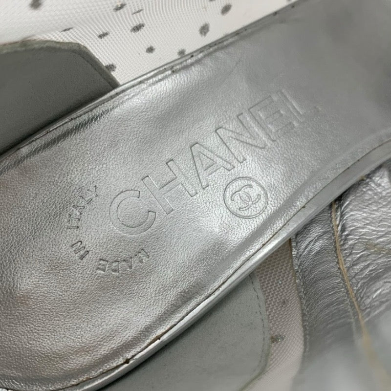 シャネル CHANEL ブーツ ショートブーツ 靴 シューズ メッシュ レザー シルバー ココマーク ラメ