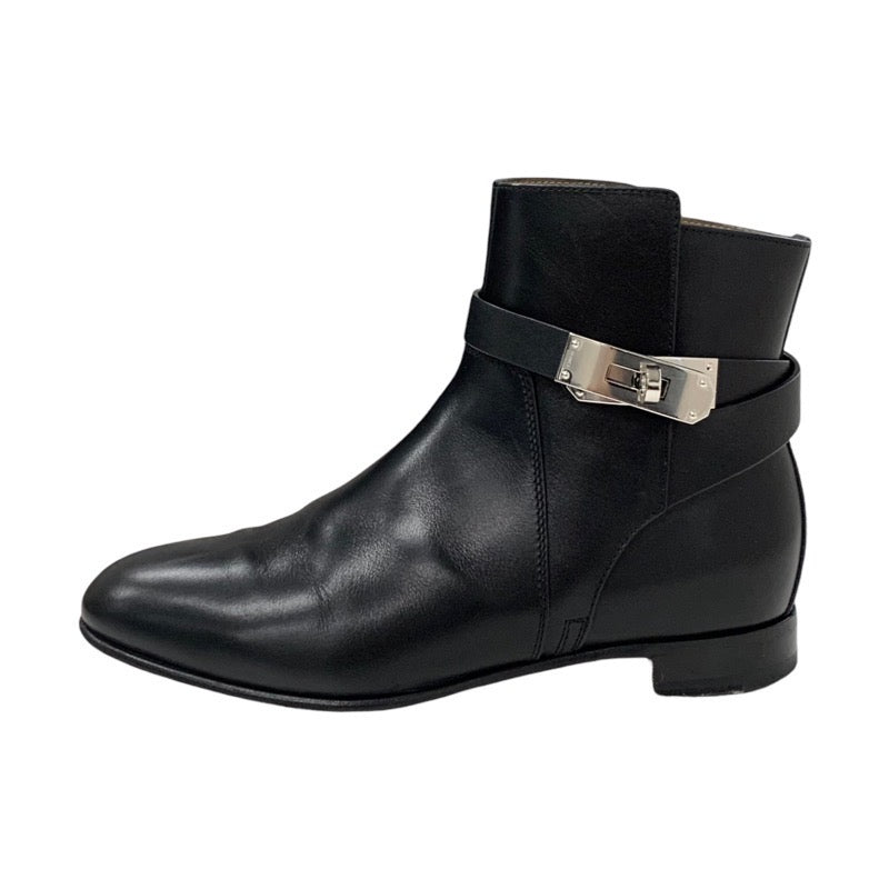 Hermes Neo Boots Short Boots Shoes Leather Black Silver Kelly Metal Fittings