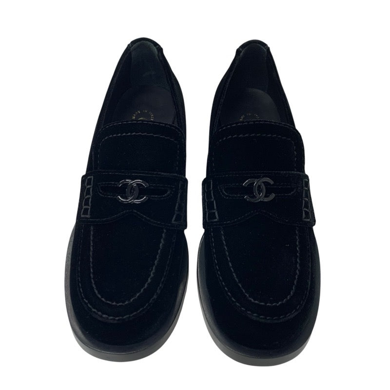 Chanel CHANEL loafers leather shoes shoes velvet black velour coco mark