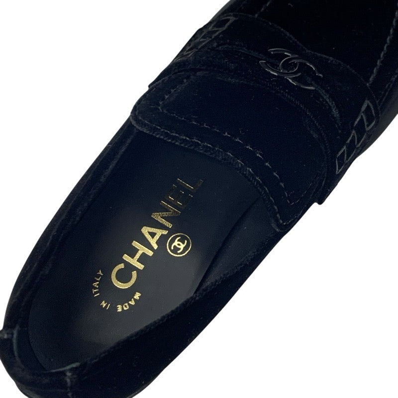 Chanel CHANEL loafers leather shoes shoes velvet black velour coco mark