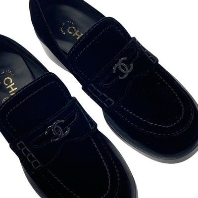 Chanel CHANEL loafers leather shoes shoes velvet black velour coco mark