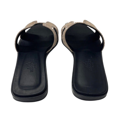 エルメス HERMES オラン サンダル 靴 シューズ スエード ピンクベージュ ミュール フラットサンダル ラインストーン