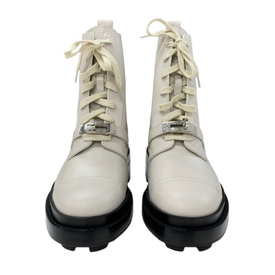 Hermes Funk Boots, Short Boots, Shoes, Leather, Ivory, Silver, Kelly Metal Fittings, Lace-up