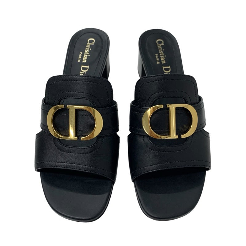 クリスチャンディオール CHRISTIAN DIOR 30 MONTAIGNE サンダル 靴 シューズ レザー ブラック 黒 ゴールド ロゴ ミュール