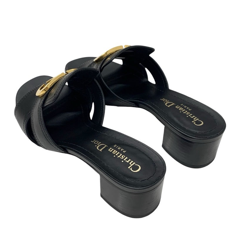 クリスチャンディオール CHRISTIAN DIOR 30 MONTAIGNE サンダル 靴 シューズ レザー ブラック 黒 ゴールド ロゴ ミュール