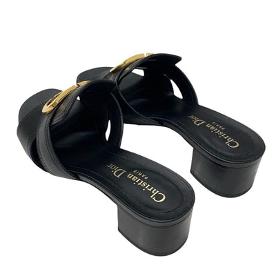 クリスチャンディオール CHRISTIAN DIOR 30 MONTAIGNE サンダル 靴 シューズ レザー ブラック 黒 ゴールド ロゴ ミュール