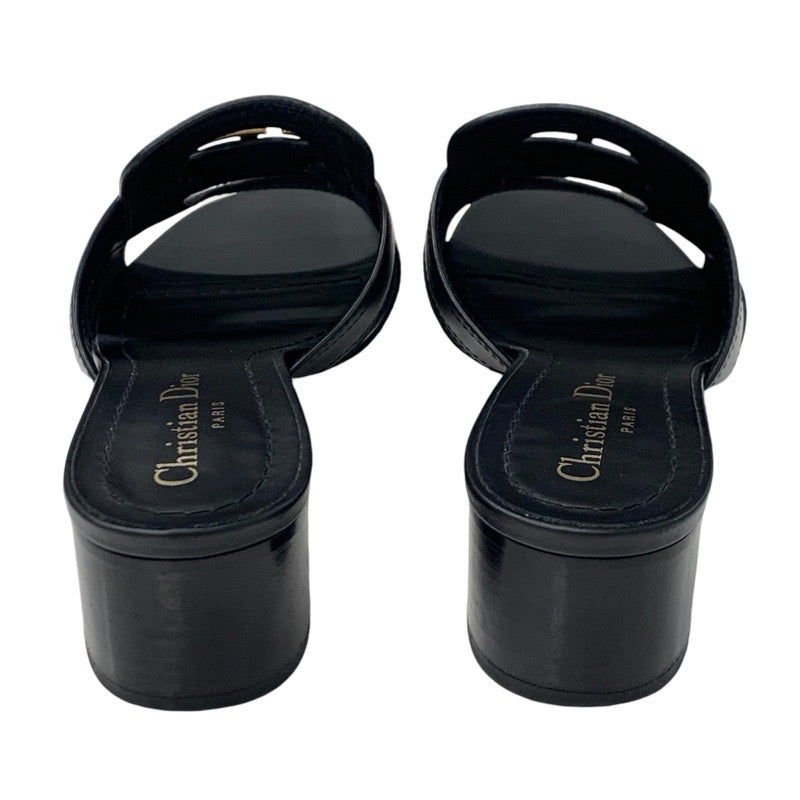 クリスチャンディオール CHRISTIAN DIOR 30 MONTAIGNE サンダル 靴 シューズ レザー ブラック 黒 ゴールド ロゴ ミュール