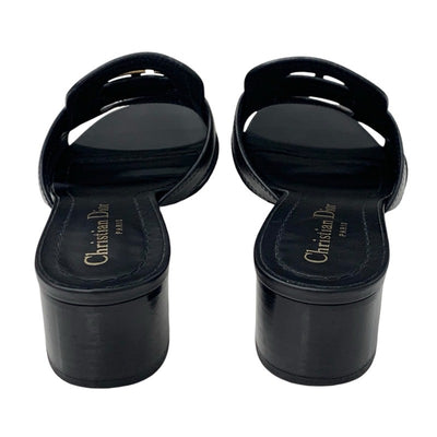 クリスチャンディオール CHRISTIAN DIOR 30 MONTAIGNE サンダル 靴 シューズ レザー ブラック 黒 ゴールド ロゴ ミュール