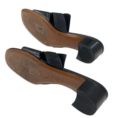 クリスチャンディオール CHRISTIAN DIOR 30 MONTAIGNE サンダル 靴 シューズ レザー ブラック 黒 ゴールド ロゴ ミュール