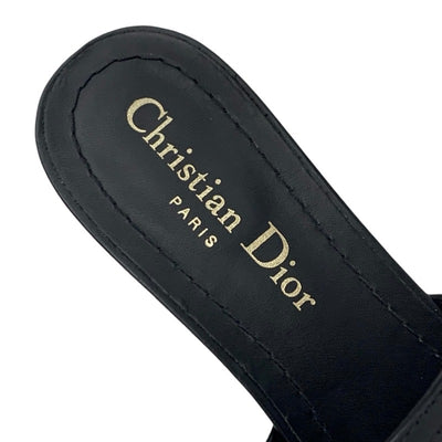 クリスチャンディオール CHRISTIAN DIOR 30 MONTAIGNE サンダル 靴 シューズ レザー ブラック 黒 ゴールド ロゴ ミュール