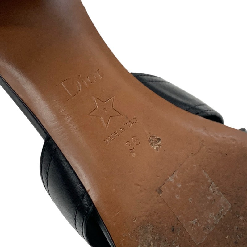 クリスチャンディオール CHRISTIAN DIOR 30 MONTAIGNE サンダル 靴 シューズ レザー ブラック 黒 ゴールド ロゴ ミュール