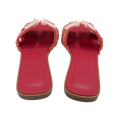 エルメス HERMES オラン サンダル 靴 シューズ ファブリック レザー ピンク フラットサンダル