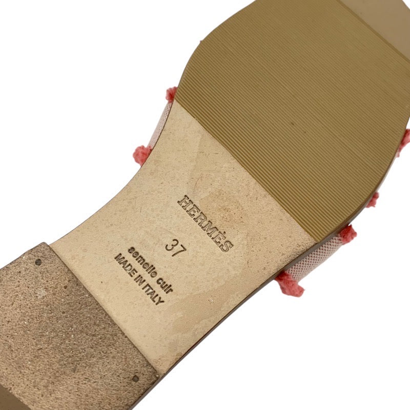 エルメス HERMES オラン サンダル 靴 シューズ ファブリック レザー ピンク フラットサンダル