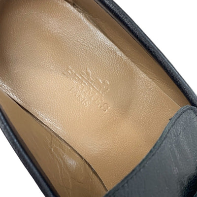 エルメス HERMES ロワイヤル ローファー 革靴 靴 シューズ レザー ブラック 黒 シルバー モカシン フラットシューズ H金具 フリンジ