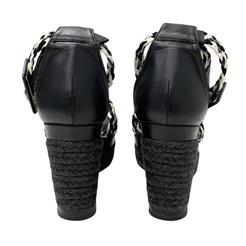 エルメス HERMES イネス サンダル 靴 シューズ レザー ブラック ホワイト 編み込み ウェッジソール