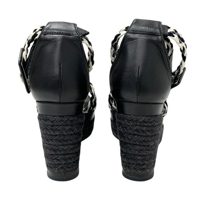 エルメス HERMES イネス サンダル 靴 シューズ レザー ブラック ホワイト 編み込み ウェッジソール