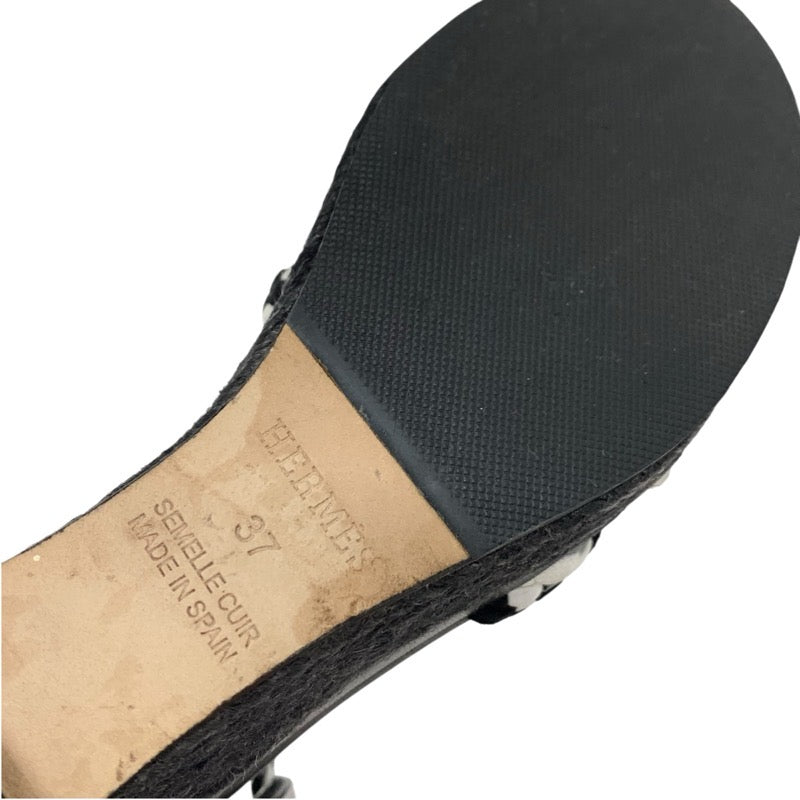 エルメス HERMES イネス サンダル 靴 シューズ レザー ブラック ホワイト 編み込み ウェッジソール