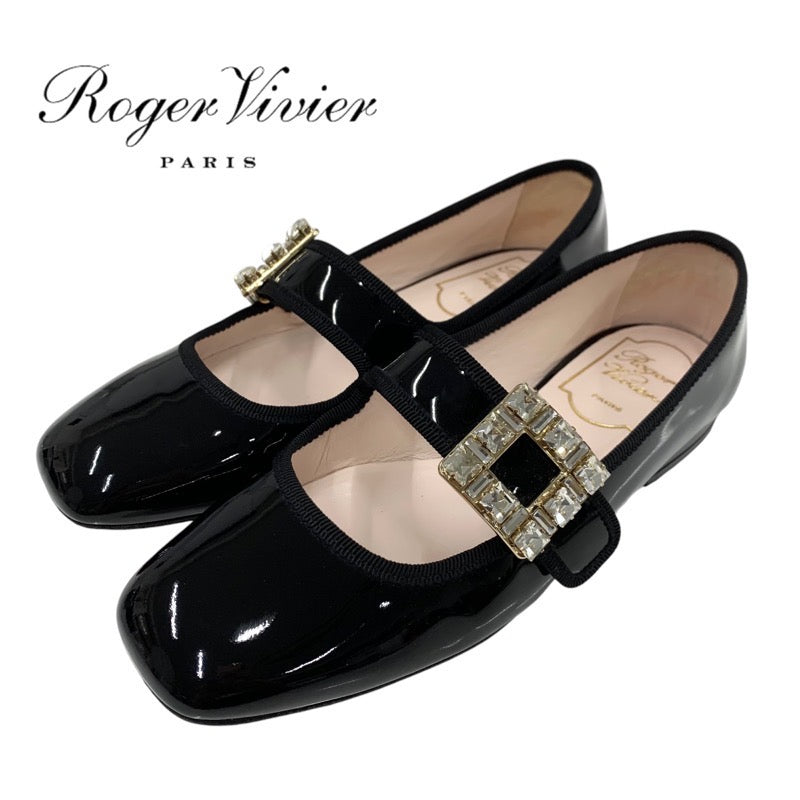 ロジェヴィヴィエ Roger Vivier トレヴィヴィエ フラットシューズ 靴 シューズ パテント ブラック 黒 バレリーナ ビジュー バックル