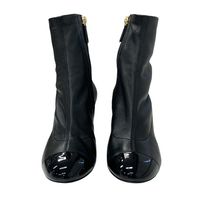 Chanel CHANEL boots, short boots, shoes, leather, patent, black, coco mark