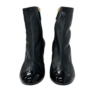 Chanel CHANEL boots, short boots, shoes, leather, patent, black, coco mark