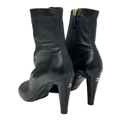 Chanel CHANEL boots, short boots, shoes, leather, patent, black, coco mark