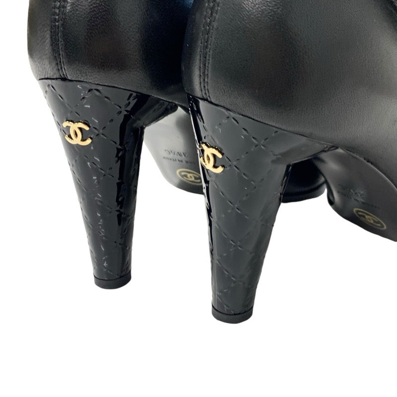 Chanel CHANEL boots, short boots, shoes, leather, patent, black, coco mark