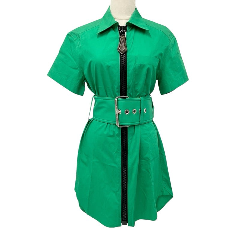 ルイヴィトン LOUIS VUITTON ワンピース コットン グリーン ブラック シャツワンピース フロントジップ 半袖 ベルト