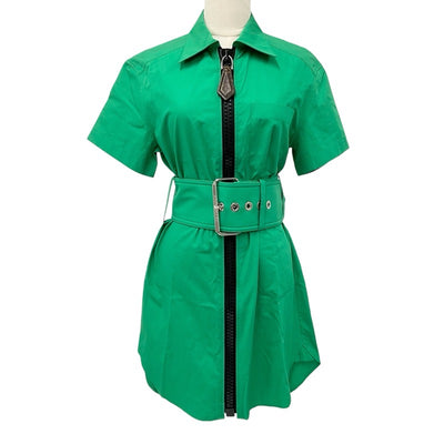 ルイヴィトン LOUIS VUITTON ワンピース コットン グリーン ブラック シャツワンピース フロントジップ 半袖 ベルト