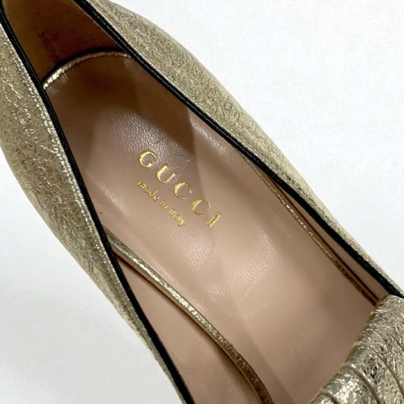 グッチ GUCCI パンプス 靴 シューズ レザー ゴールド GGマーモント フリンジ ダブルG
