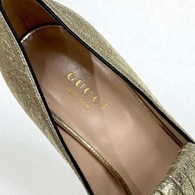 グッチ GUCCI パンプス 靴 シューズ レザー ゴールド GGマーモント フリンジ ダブルG