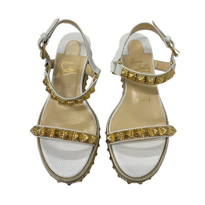 クリスチャンルブタン Christian Louboutin ピラクロウ サンダル 靴 シューズ レザー ホワイト ゴールド バックストラップ スタッズ