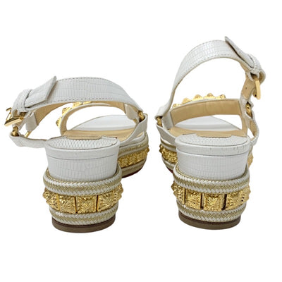 クリスチャンルブタン Christian Louboutin ピラクロウ サンダル 靴 シューズ レザー ホワイト ゴールド バックストラップ スタッズ