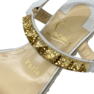 クリスチャンルブタン Christian Louboutin ピラクロウ サンダル 靴 シューズ レザー ホワイト ゴールド バックストラップ スタッズ