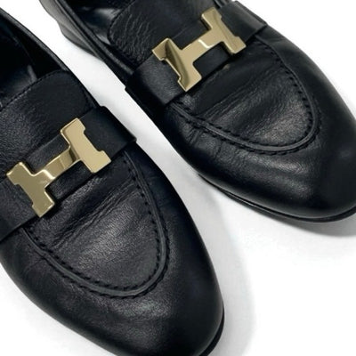 エルメス HERMES パリ ローファー 革靴 靴 シューズ レザー ブラック 黒 ゴールド H金具 モカシン
