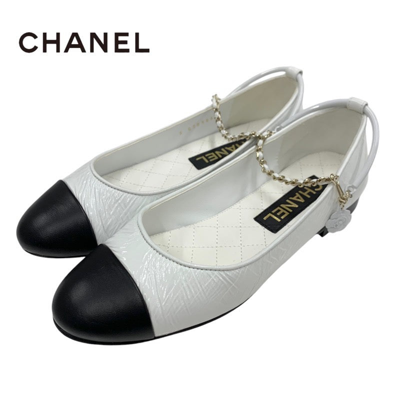 Chanel Flat Shoes Shoes Patent Leather White Black Ballet Shoes Ballerina Coco Mark Chain Metal Strap