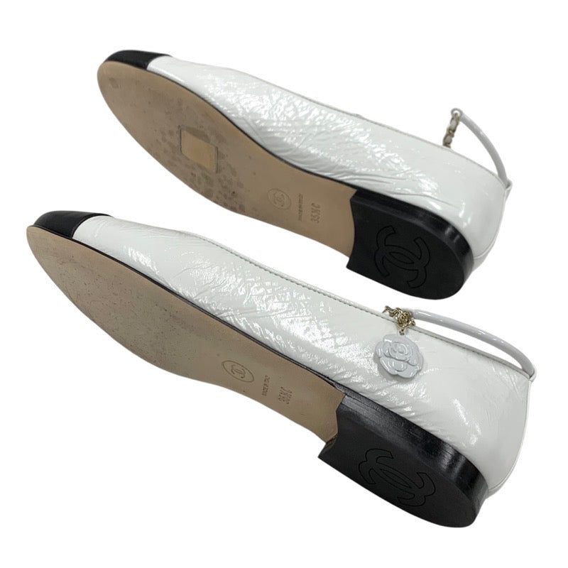 Chanel Flat Shoes Shoes Patent Leather White Black Ballet Shoes Ballerina Coco Mark Chain Metal Strap