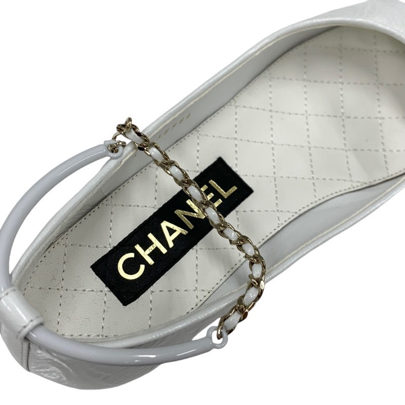 Chanel Flat Shoes Shoes Patent Leather White Black Ballet Shoes Ballerina Coco Mark Chain Metal Strap