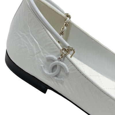 Chanel Flat Shoes Shoes Patent Leather White Black Ballet Shoes Ballerina Coco Mark Chain Metal Strap