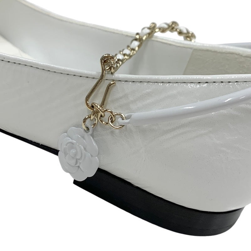 Chanel Flat Shoes Shoes Patent Leather White Black Ballet Shoes Ballerina Coco Mark Chain Metal Strap