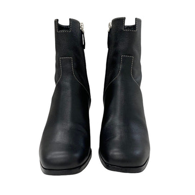 Hermes HERMES Flat Toe's Boots Short Boots Shoes Leather Black Stitching