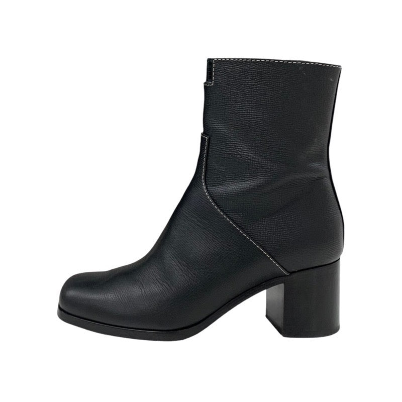 Hermes HERMES Flat Toe's Boots Short Boots Shoes Leather Black Stitching