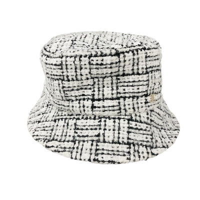 Chanel CHANEL Hat White Black Coco Mark Tweed Sequin Bucket Hat