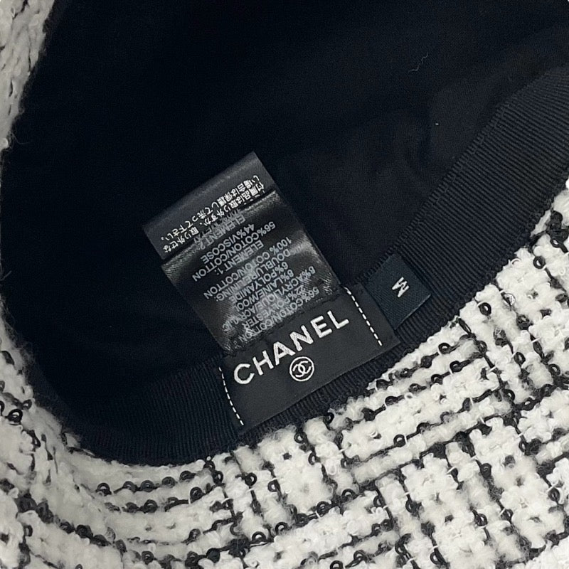 Chanel CHANEL Hat White Black Coco Mark Tweed Sequin Bucket Hat