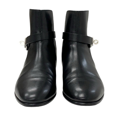 Hermes Neo Boots Short Boots Shoes Leather Black Silver Kelly Metal Fittings