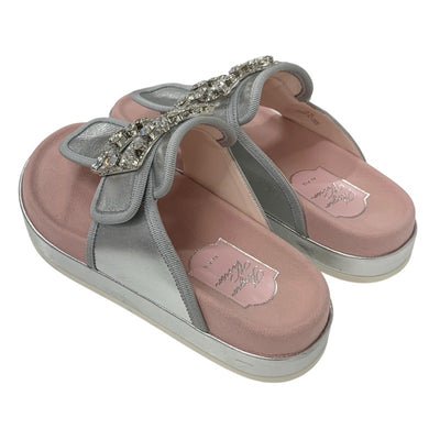 ロジェヴィヴィエ Roger Vivier サンダル 靴 シューズ レザー シルバー ピンク ストラスバックル ビジュー トングサンダル