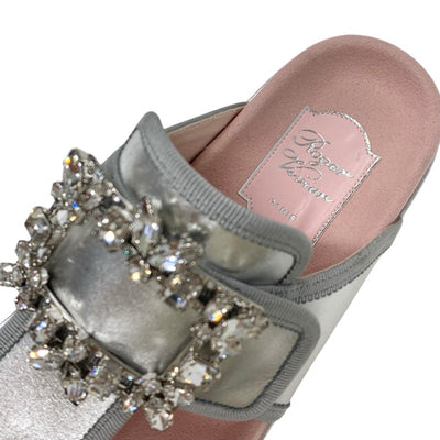 ロジェヴィヴィエ Roger Vivier サンダル 靴 シューズ レザー シルバー ピンク ストラスバックル ビジュー トングサンダル