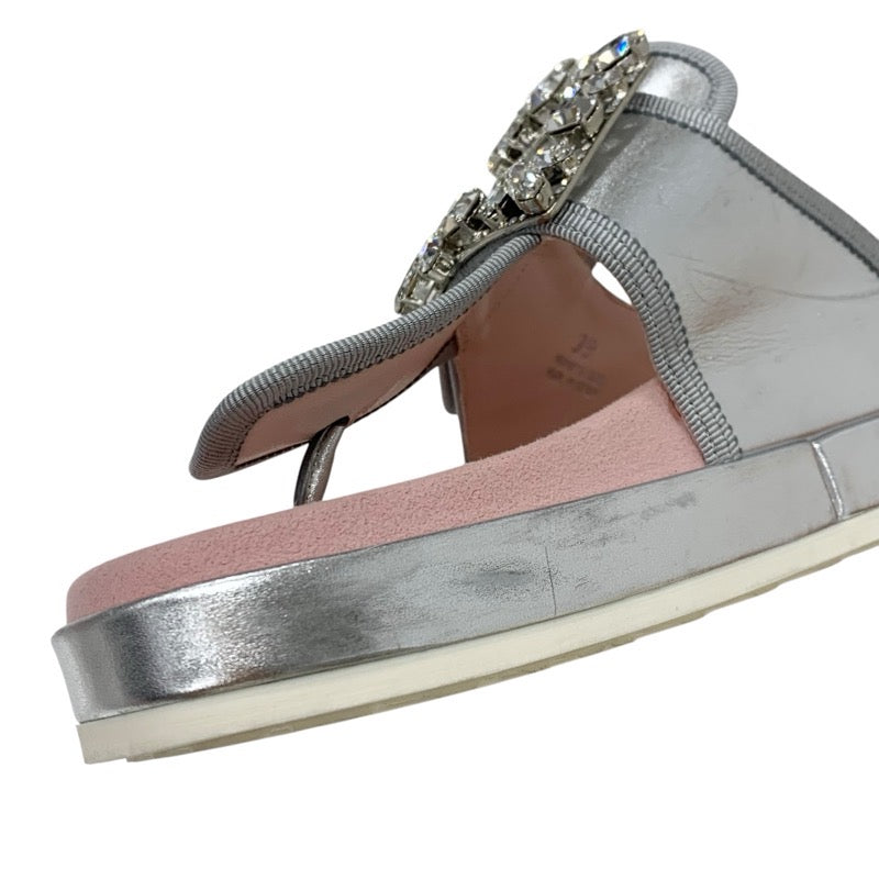ロジェヴィヴィエ Roger Vivier サンダル 靴 シューズ レザー シルバー ピンク ストラスバックル ビジュー トングサンダル